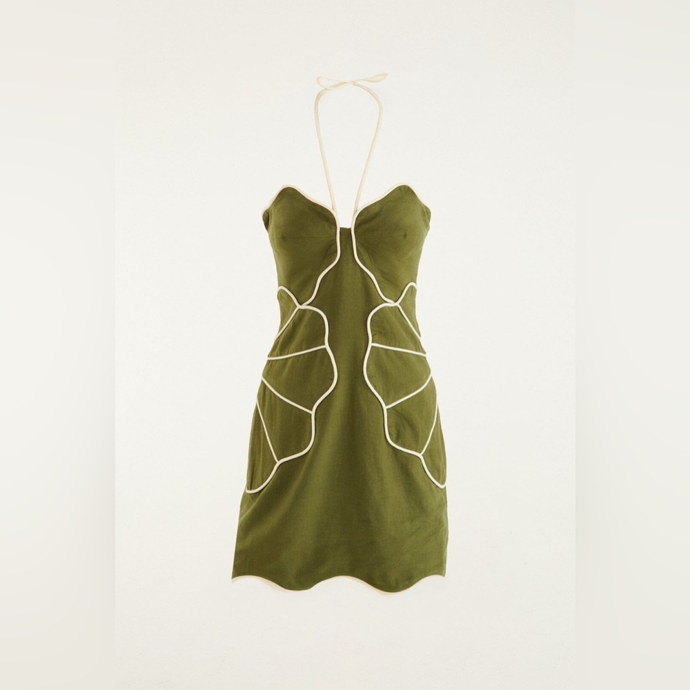 Farm Rio Green Wavy Trim Halter Neck Mini Dress - Picture 7 of 9